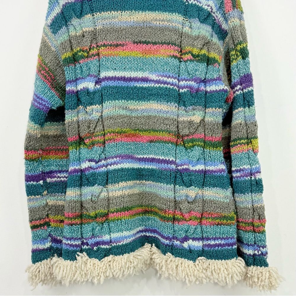 Amano Artisan Handmade Colorful Stripe Hooded Boho Fringe Retro Cardigan Sweater - Picture 11 of 12